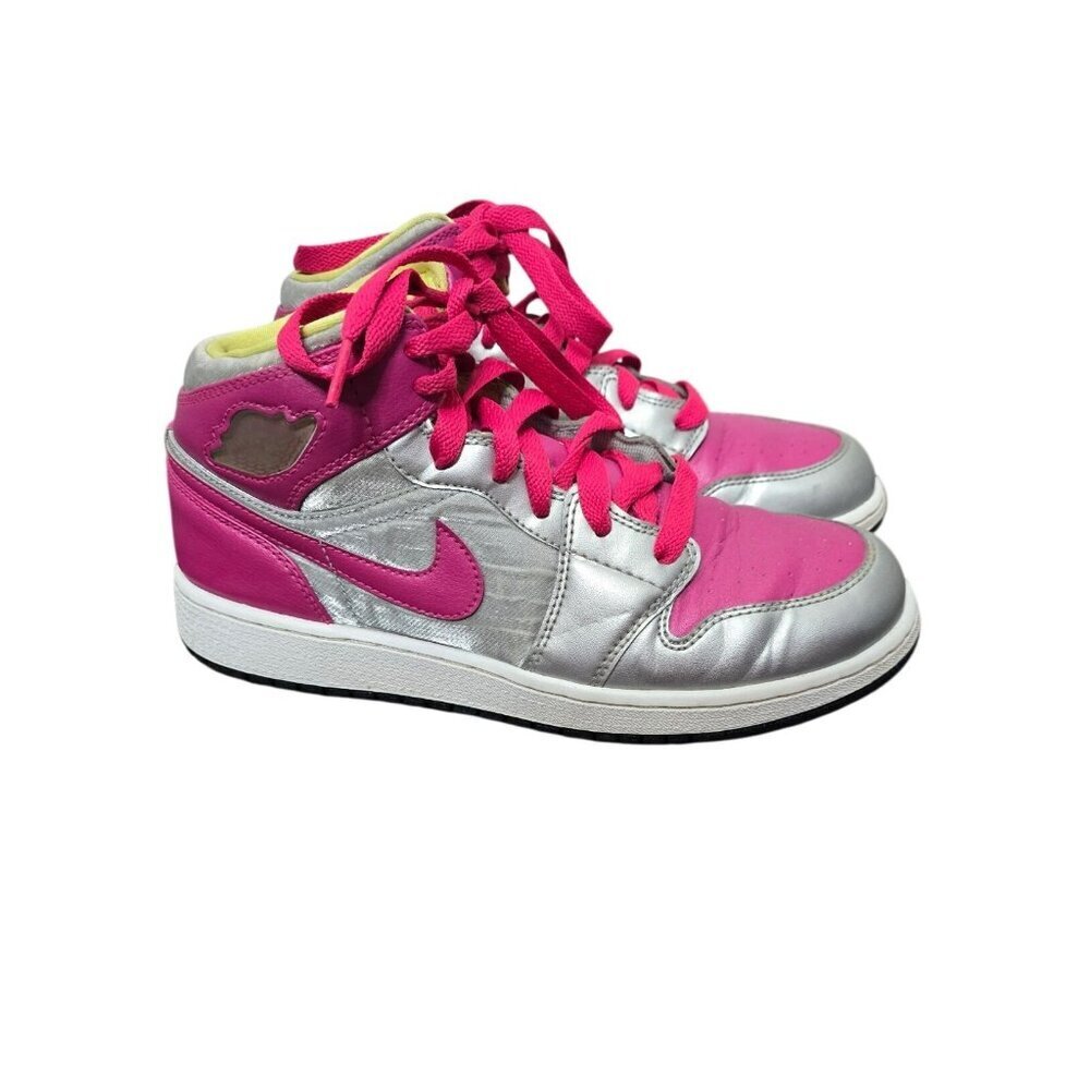 Nike Air Jordan 1 Mid Metallic Silver Fusion Sneakers Pink 6.5 Y
